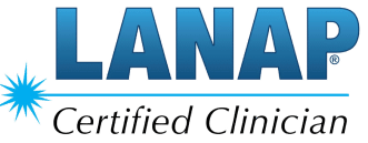 LANAP Certified Clinician logo with blue text and star icon for dental practice.